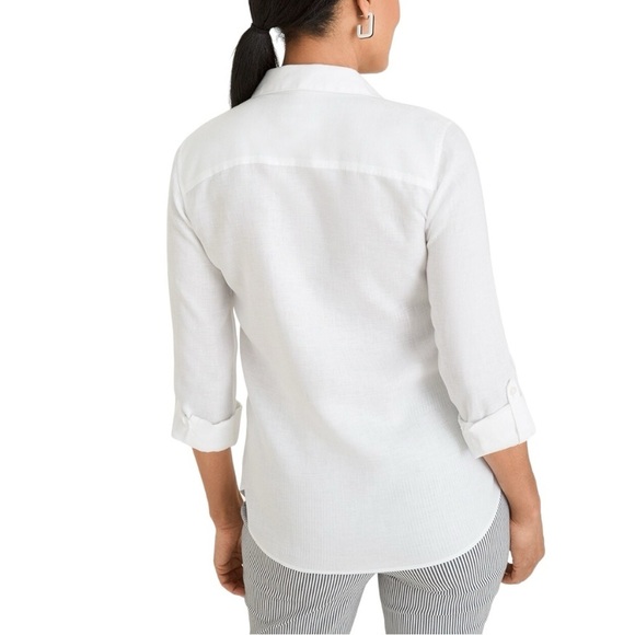 Chico’s Classic-Fit No-Iron Linen Shirt Long Sleeve Crisp White Button Up Top - Picture 2 of 13
